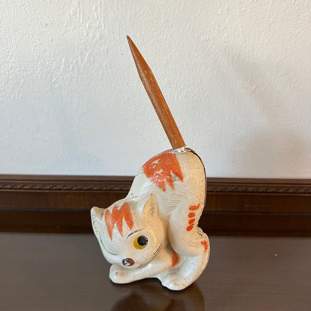 Vtg Composition Arched Back Cat Figurine Orange White Calico Halloween Figure